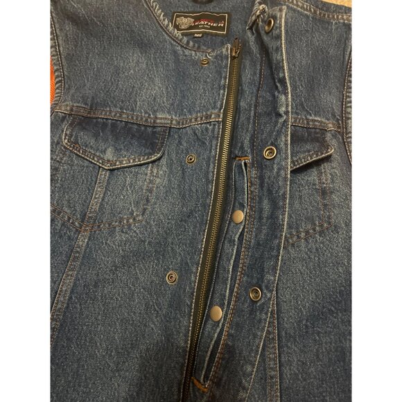Vance Leather USA Mens Denim Vest XXL Orange Mesh Lining 100% Cotton Casual Oute - Picture 7 of 7